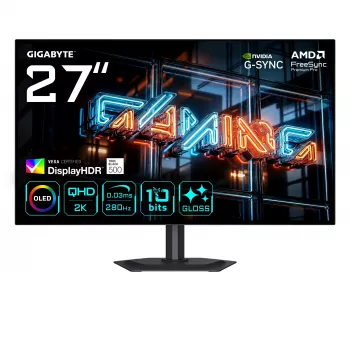 27 inch GIGABYTE MO27Q28GR WOLED QHD Gaming Monitor — 2560×1440, 280Hz, 0.03ms, 335 cd/m², HDMI 2.1, DisplayPort 1.4