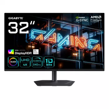 GIGABYTE MO32U24 32-inch QD-OLED Gaming Monitor, 4K UHD 3840x2160, 240Hz, 0.03ms, HDMI 2.1, DisplayPort 1.4, HDR True Black 500