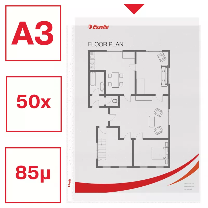 Esselte Quality Pocket A3 Portrait, 30% pre-consumer recycled plastic