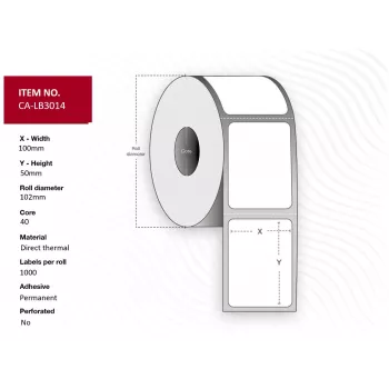 Printer label roll Capture CA-LB3014 White, direct thermal, 10 cm × 5 cm, 1,000 labels/roll