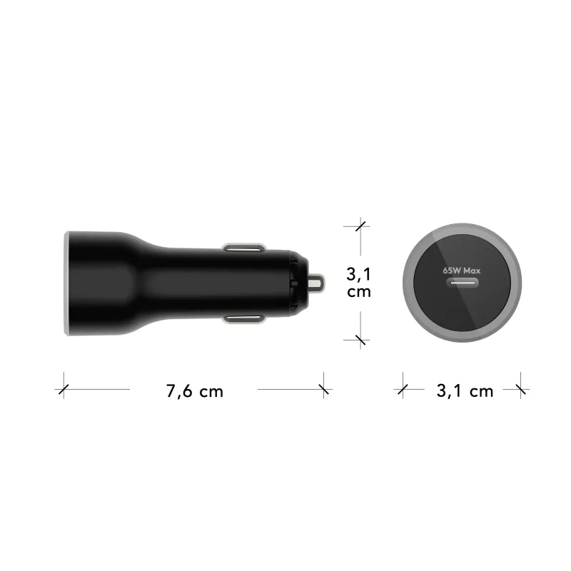 Car Charger USB-C 65W by d bramante re-charge — 12–24V cigar lighter, 1× USB-C, Black