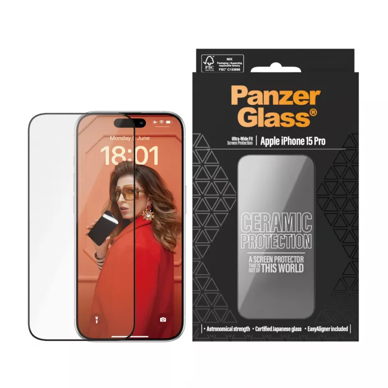 PanzerGlass ® Ceramic Screen Protector iPhone 15 Pro | Ultra-Wide Fit w. EasyAligner