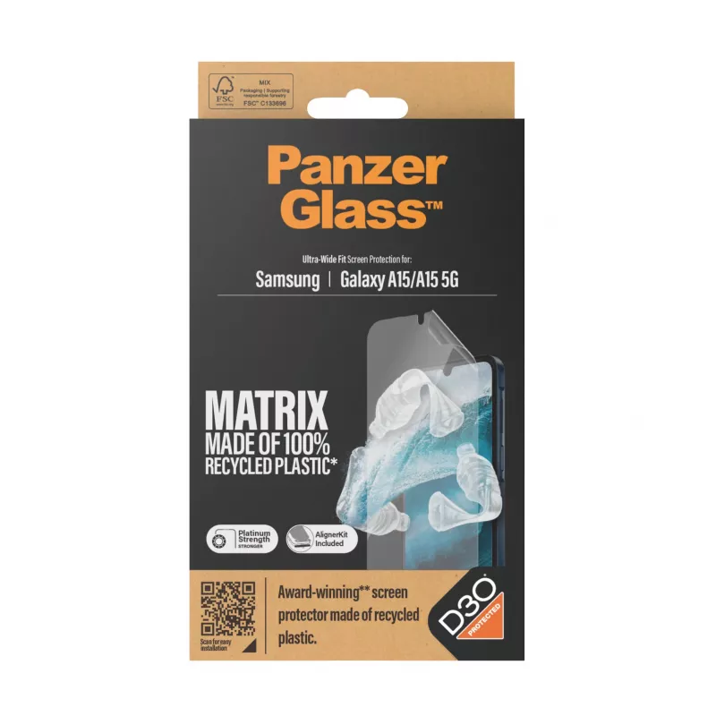 PanzerGlass ® ECO MATRIX Screen Protector with D3O® Samsung Galaxy A15 | A15 5G | Ultra-Wide Fit w. AlignerKit