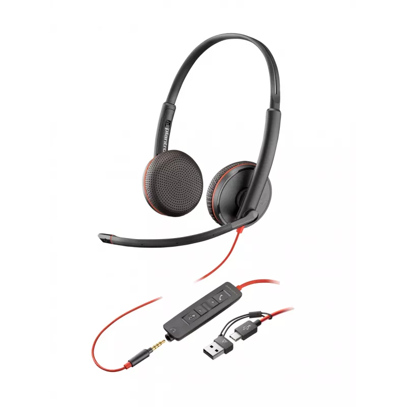 HP Poly Blackwire 3225 Stereo USB-C Headset +3.5mm Plug +USB-C/A Adapter (Bulk)