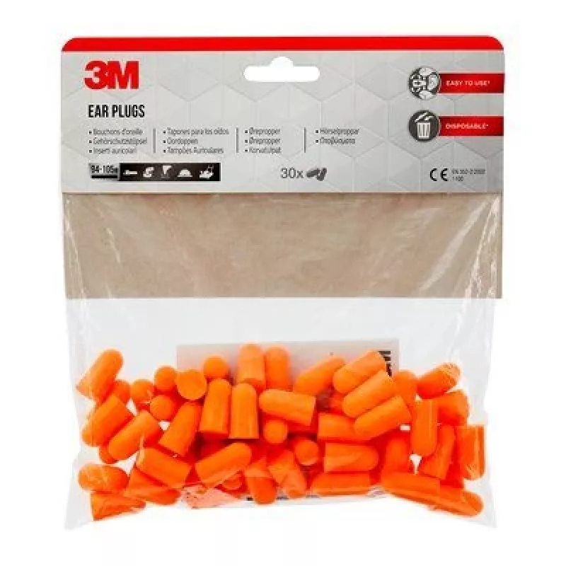 Reusable ear plug 3M 1100C30 Orange, wired design, pack of 30