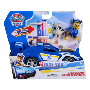 PAW Patrol : Search & Rescue, Chase Rescue Cruiser Vehicle with 2 Figures, Police Car Toy with Pull-Back Action, Kids Toys for Boys & Girls Ages 3+