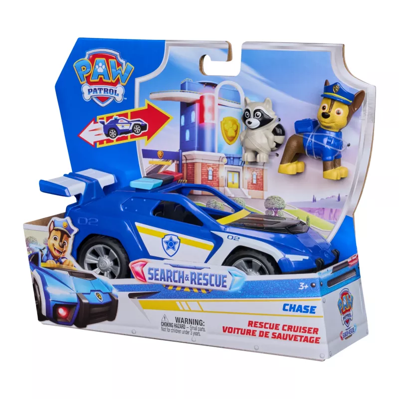 PAW Patrol : Search & Rescue, Chase Rescue Cruiser Vehicle with 2 Figures, Police Car Toy with Pull-Back Action, Kids Toys for Boys & Girls Ages 3+