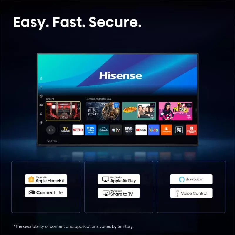 Hisense 85E8S 85 inch ULED 4K Mini LED Smart TV, 3840×2160, 400 cd/m², Wi‑Fi, HomeOS (Grey)