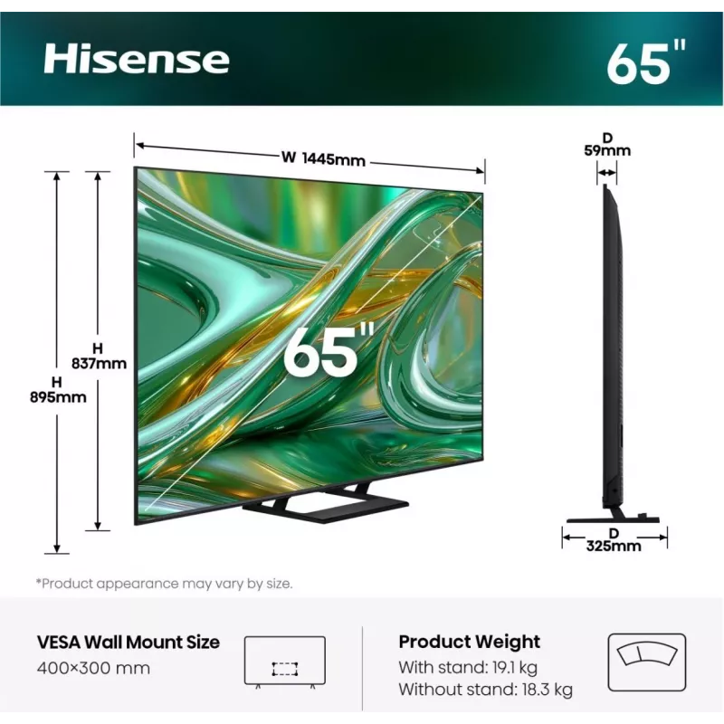TV Hisense 85E68S 65 inch ULED MiniLED UltraHD/4K, triple tuner, 144Hz panel, built-in subwoofer