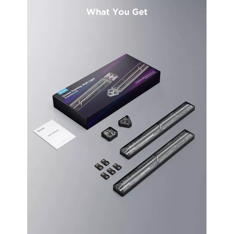 Smart Gaming Wall Light Expansion Kit Govee H10630A5 — 2 tubes with square and triangle connectors, Wi‑Fi/Bluetooth, 36V input