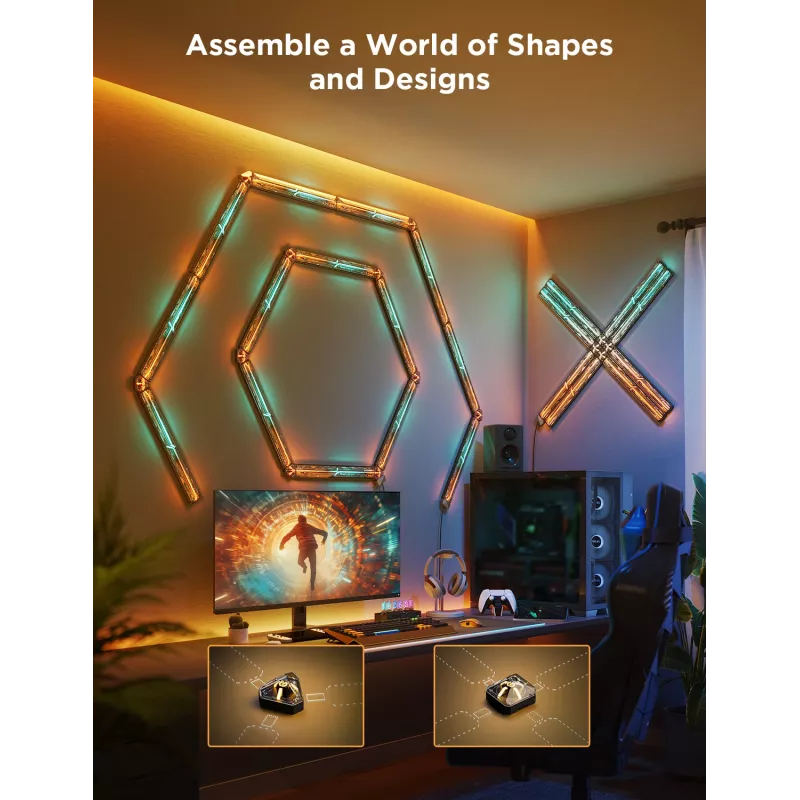 Smart Gaming Wall Light Expansion Kit Govee H10630A5 — 2 tubes with square and triangle connectors, Wi‑Fi/Bluetooth, 36V input