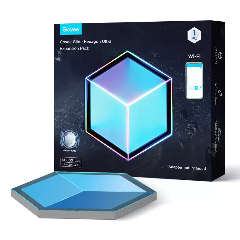 Smart wall light Govee Glide Hexagon Light Panels Ultra expansion pack — Wi‑Fi/Bluetooth, 36V input, grey