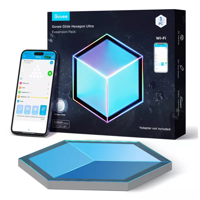 Smart wall light Govee Glide Hexagon Light Panels Ultra expansion pack — Wi‑Fi/Bluetooth, 36V input, grey