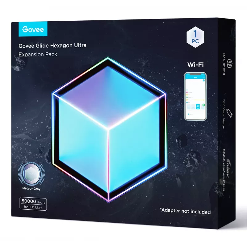 Smart wall light Govee Glide Hexagon Light Panels Ultra expansion pack — Wi‑Fi/Bluetooth, 36V input, grey