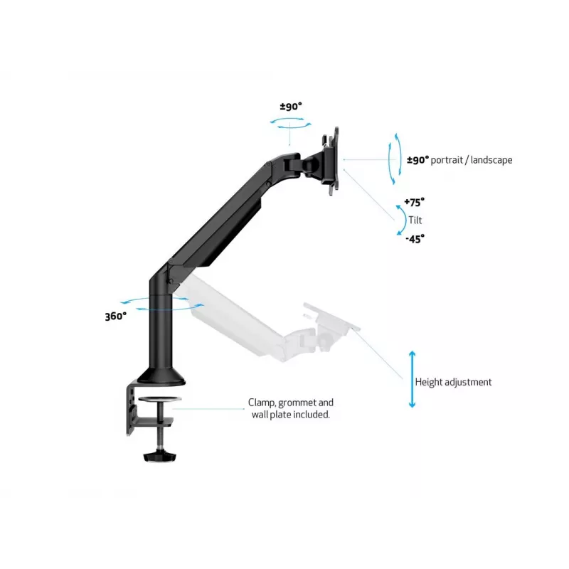 Multibrackets M VESA Gas Lift Arm Desk or Wall Basic Black Clamp/Bolt-through 10 kg