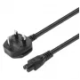 Manhattan Mains Power Cord/Cable, UK 3-pin plug to C5 Female (cloverleaf/triangular), 1.8m, 16A, Lead, Lifetime Warranty