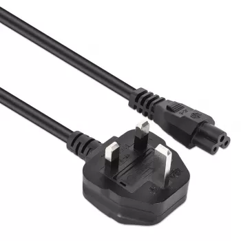 Manhattan Mains Power Cord/Cable, UK 3-pin plug to C5 Female (cloverleaf/triangular), 1.8m, 16A, Lead, Lifetime Warranty