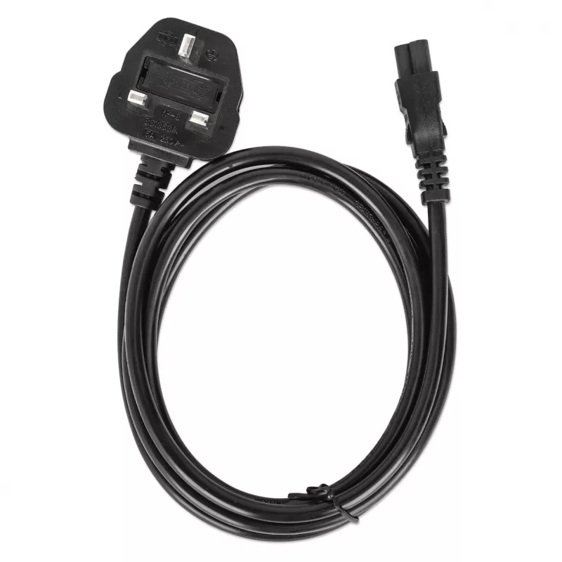 Manhattan Mains Power Cord/Cable, UK 3-pin plug to C5 Female (cloverleaf/triangular), 1.8m, 16A, Lead, Lifetime Warranty