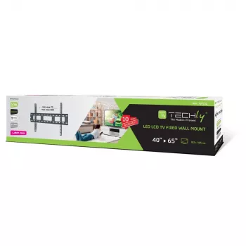 Techly Wall Mount for Ultra Slim LED LCD TV 40-65'', 101.6 cm (40 inch), 165.1 cm (65 inch), 100 x 100 mm, 600 x 400 mm, Metal, Black