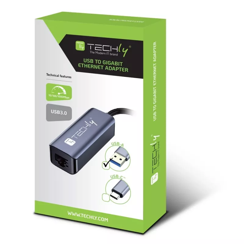 Techly IDATA USB-ETGIGA-AA laptop dock/port replicator Wired USB 3.2 Gen 1 (3.1 Gen 1) Type-A Black, Silver
