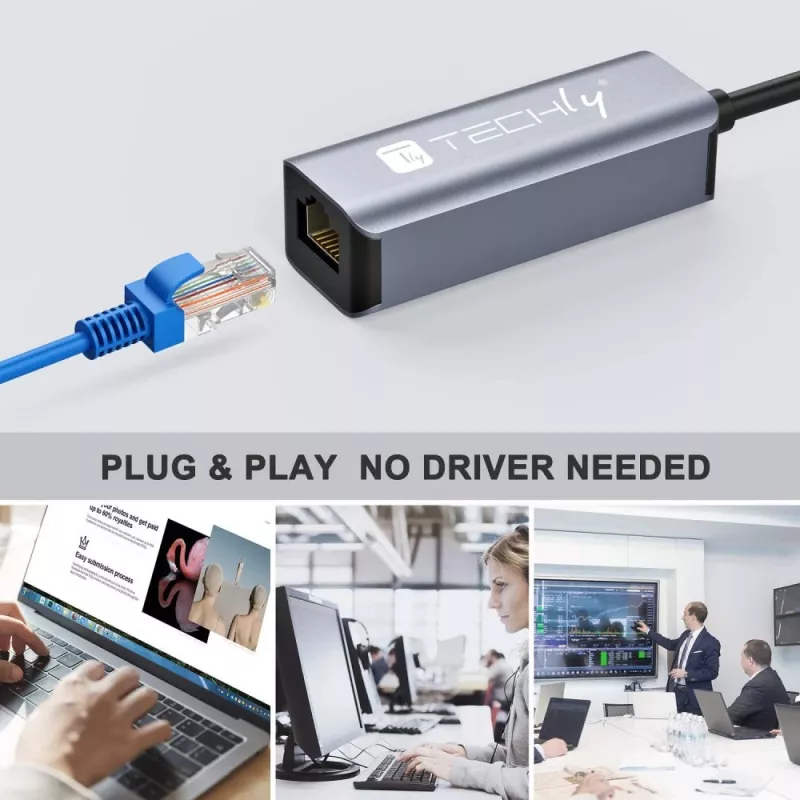 Techly IDATA USB-ETGIGA-AA laptop dock/port replicator Wired USB 3.2 Gen 1 (3.1 Gen 1) Type-A Black, Silver