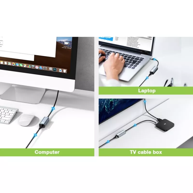 Techly IDATA USB-ETGIGA-AA laptop dock/port replicator Wired USB 3.2 Gen 1 (3.1 Gen 1) Type-A Black, Silver