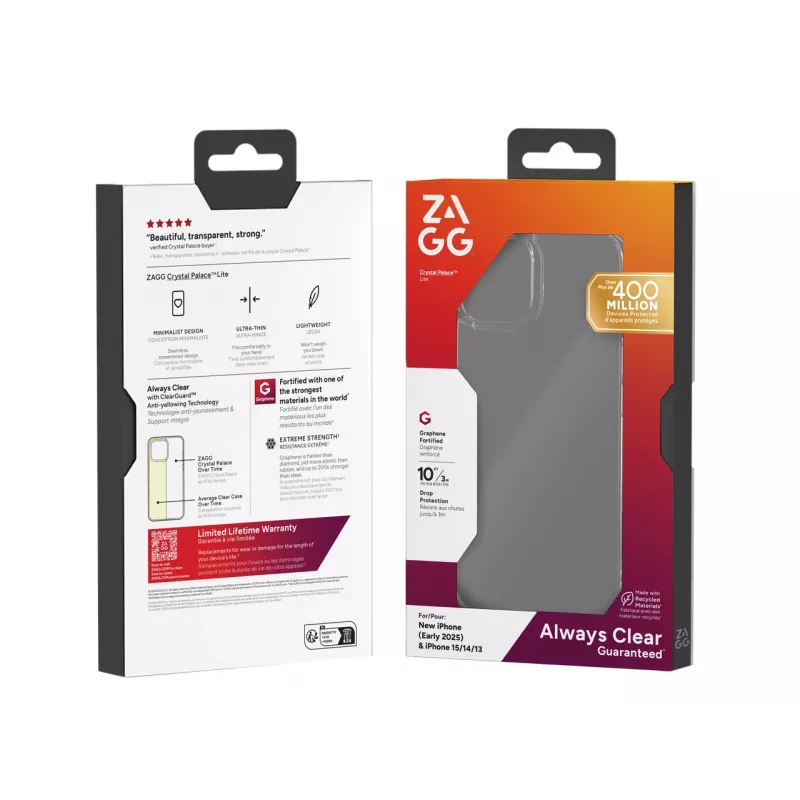 ZAGG Crystal Palace Lite Case Apple iPhone 17e/16e/15/14/13, Cover, Apple, iPhone 17e/16e/15/14/13, 15.5 cm (6.1 inch), Transparent