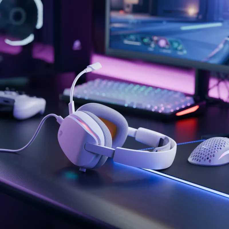 Glorious Gaming Glorious GHS Eternal RGB - Stereo RGB Gaming Headset for PC, PS5, PS4, Switch - Custom Tuned Angled Drivers, Adjustable Crystal Clear Detachable Mic, USB-C - Durable, All Day/Night Comfort - White