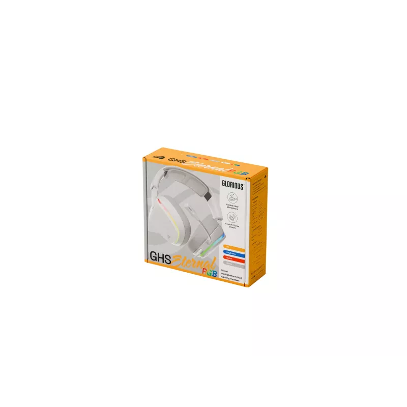 Glorious Gaming Glorious GHS Eternal RGB - Stereo RGB Gaming Headset for PC, PS5, PS4, Switch - Custom Tuned Angled Drivers, Adjustable Crystal Clear Detachable Mic, USB-C - Durable, All Day/Night Comfort - White