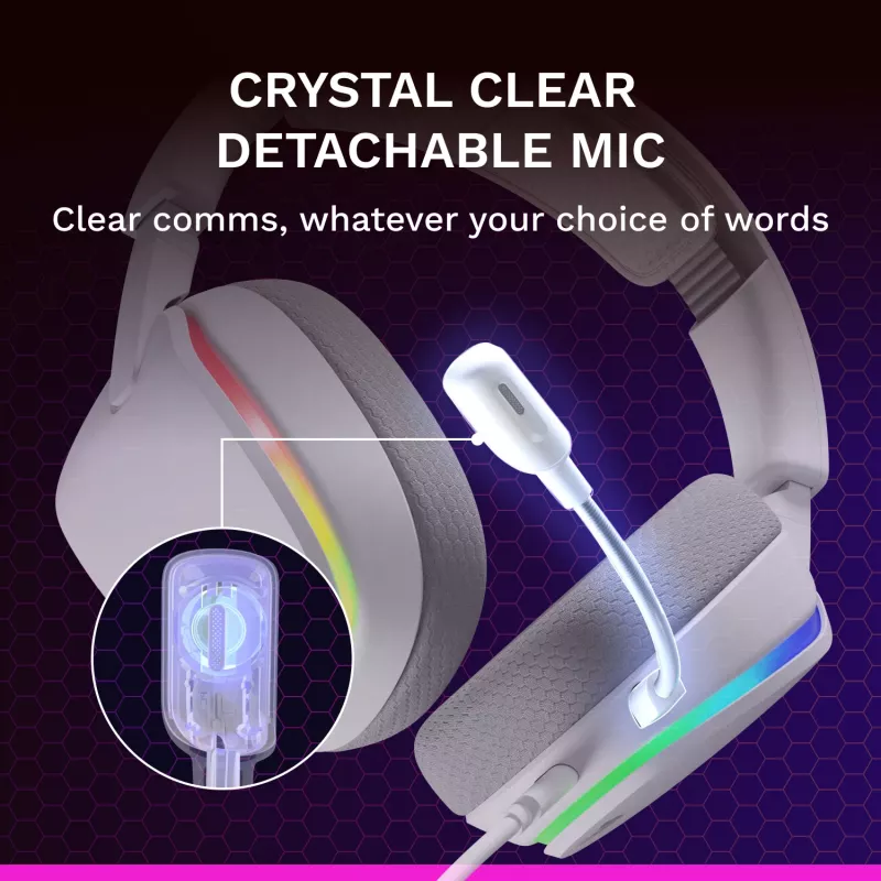 Glorious Gaming Glorious GHS Eternal RGB - Stereo RGB Gaming Headset for PC, PS5, PS4, Switch - Custom Tuned Angled Drivers, Adjustable Crystal Clear Detachable Mic, USB-C - Durable, All Day/Night Comfort - White