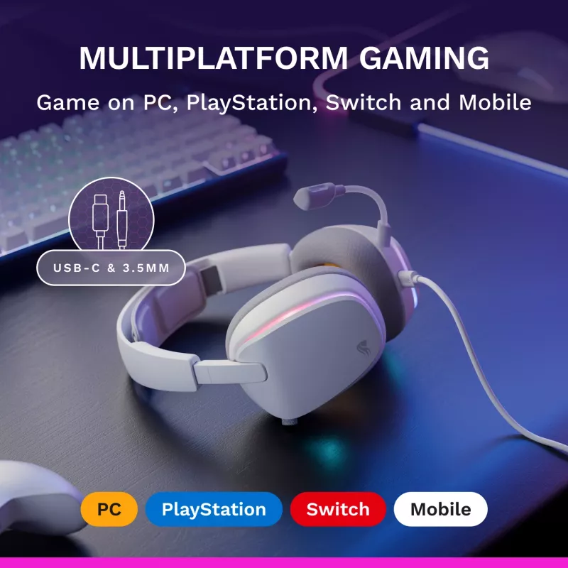 Glorious Gaming Glorious GHS Eternal RGB - Stereo RGB Gaming Headset for PC, PS5, PS4, Switch - Custom Tuned Angled Drivers, Adjustable Crystal Clear Detachable Mic, USB-C - Durable, All Day/Night Comfort - White