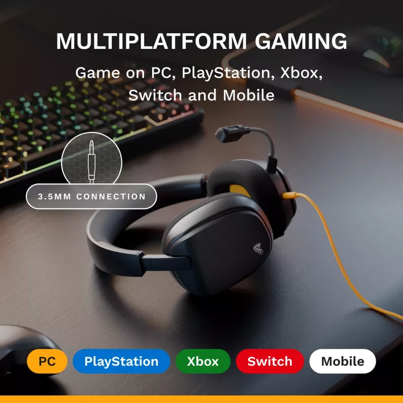 Glorious Gaming Glorious GHS Eternal - Stereo Gaming Headset for PC, PS5, PS4, Xbox, Switch - Custom Tuned Angled Drivers, Adjustable Crystal Clear Detachable Mic, 3.5mm - Durable, All Day/Night Comfort - Black