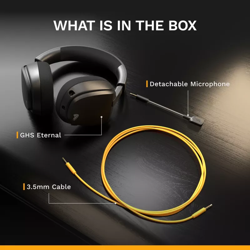 Glorious Gaming Glorious GHS Eternal - Stereo Gaming Headset for PC, PS5, PS4, Xbox, Switch - Custom Tuned Angled Drivers, Adjustable Crystal Clear Detachable Mic, 3.5mm - Durable, All Day/Night Comfort - Black
