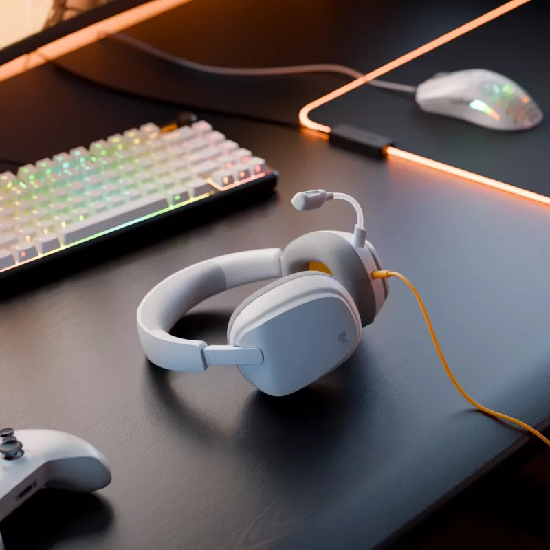 Glorious Gaming Glorious GHS Eternal - Stereo Gaming Headset for PC, PS5, PS4, Xbox, Switch - Custom Tuned Angled Drivers, Adjustable Crystal Clear Detachable Mic, 3.5mm - Durable, All Day/Night Comfort - White