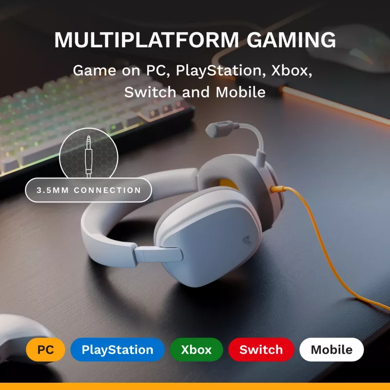 Glorious Gaming Glorious GHS Eternal - Stereo Gaming Headset for PC, PS5, PS4, Xbox, Switch - Custom Tuned Angled Drivers, Adjustable Crystal Clear Detachable Mic, 3.5mm - Durable, All Day/Night Comfort - White