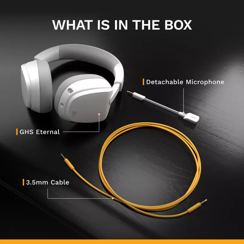 Glorious Gaming Glorious GHS Eternal - Stereo Gaming Headset for PC, PS5, PS4, Xbox, Switch - Custom Tuned Angled Drivers, Adjustable Crystal Clear Detachable Mic, 3.5mm - Durable, All Day/Night Comfort - White