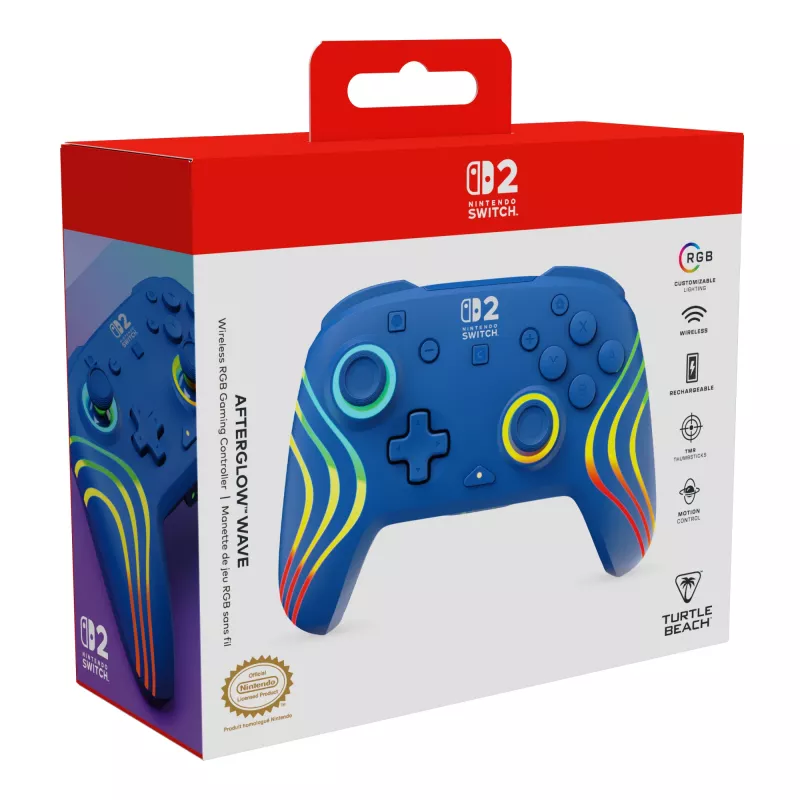 Wired & Wireless Gamepad Turtle Beach Afterglow Wave Blue for Nintendo Switch 2 — Bluetooth/USB-C, RGB, Built-in 20h Battery, 3 m Cable
