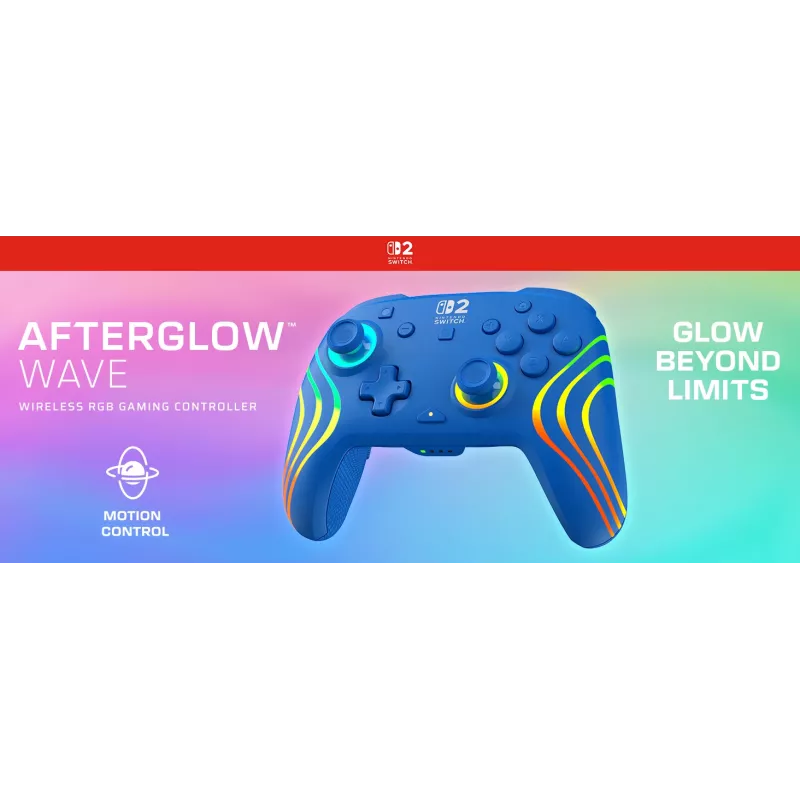 Wired & Wireless Gamepad Turtle Beach Afterglow Wave Blue for Nintendo Switch 2 — Bluetooth/USB-C, RGB, Built-in 20h Battery, 3 m Cable