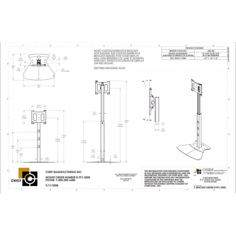 Chief PF1UB monitor mount / stand 190.5 cm (75 inch) Floor Black