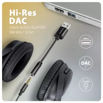 Axagon ADA-HA USB-A to 3.5mm jack Hi-Res DAC Audio Adapter, 384kHz/32bit, Stereo
