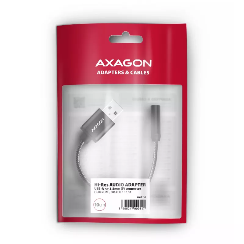 Axagon ADA-HA USB-A to 3.5mm jack Hi-Res DAC Audio Adapter, 384kHz/32bit, Stereo