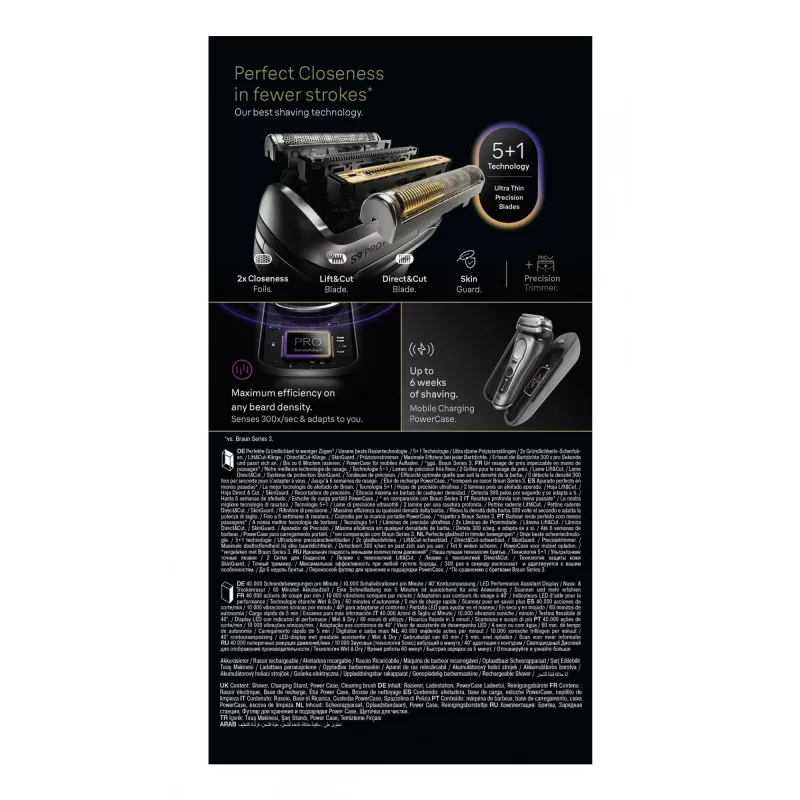 Foil shaver Braun Series 9 Pro+ 9625s — graphite, 5 heads, Li‑Ion battery, trimmer, wet & dry
