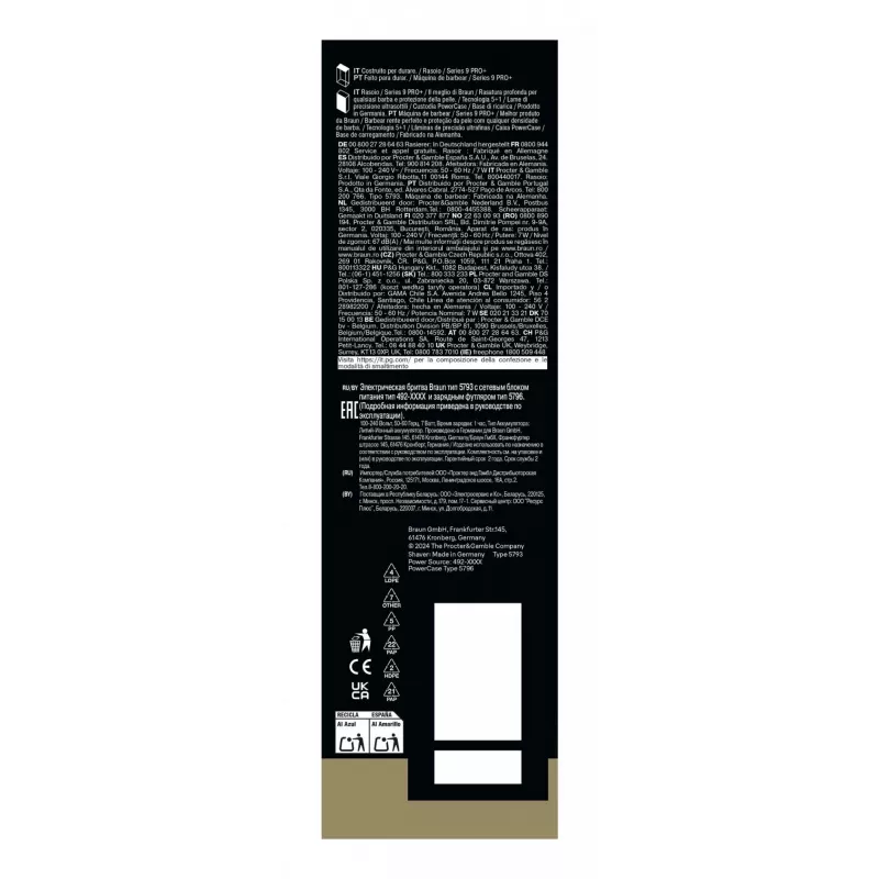 Foil shaver Braun Series 9 Pro+ 9625s — graphite, 5 heads, Li‑Ion battery, trimmer, wet & dry