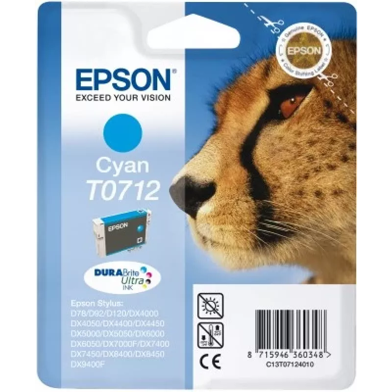 Epson Cheetah Singlepack Cyan T0712 DURABrite Ultra Ink