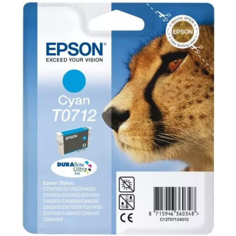 Epson Cheetah Singlepack Cyan T0712 DURABrite Ultra Ink