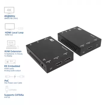 ACT 4K HDMI 2.0 KVM extender set over CAT6A up to 70 meters