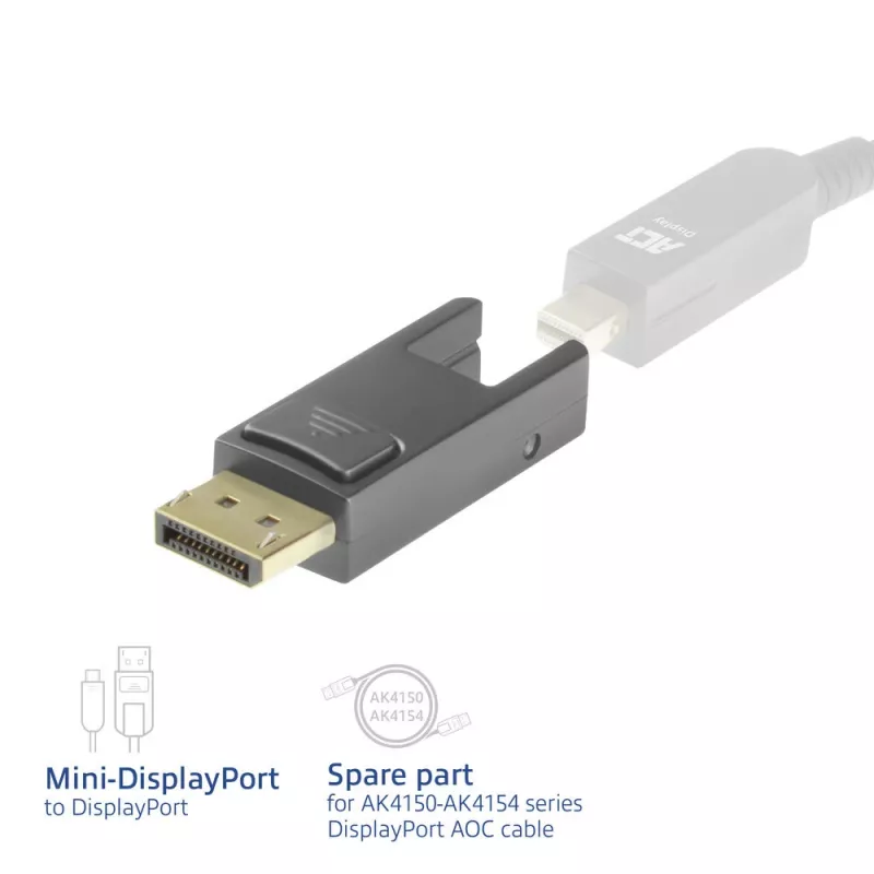 ACT Replacement adapter Mini DisplayPort to DisplayPort for DisplayPort Active Optical Cables with detachable connector