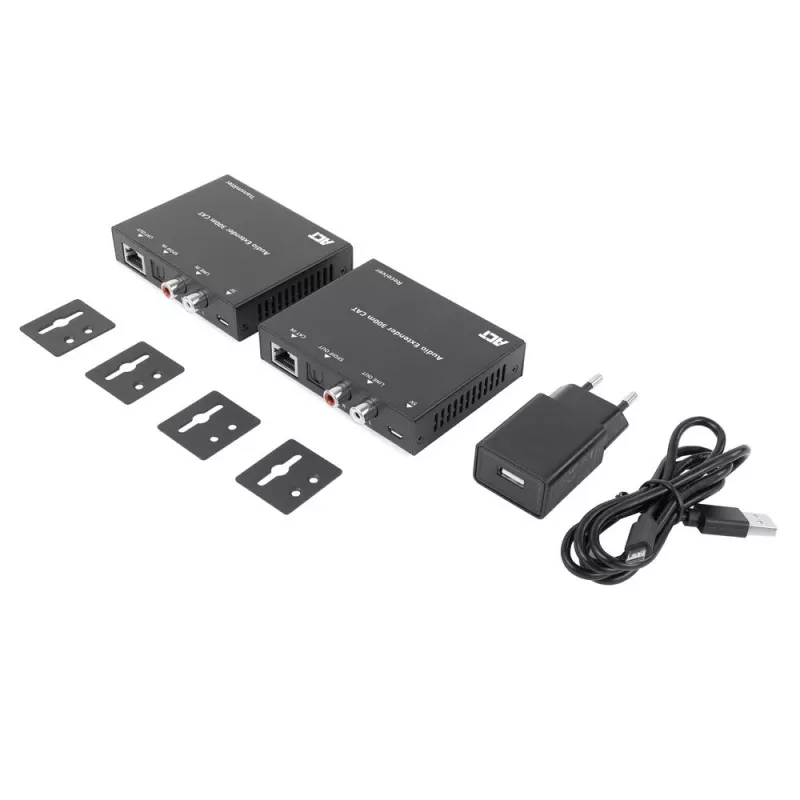 Audio extender set ACT AC7710 — digital/analog over Cat5e/Cat6 with DAC, TOSLINK I/O, up to 300 m, 5V USB-powered