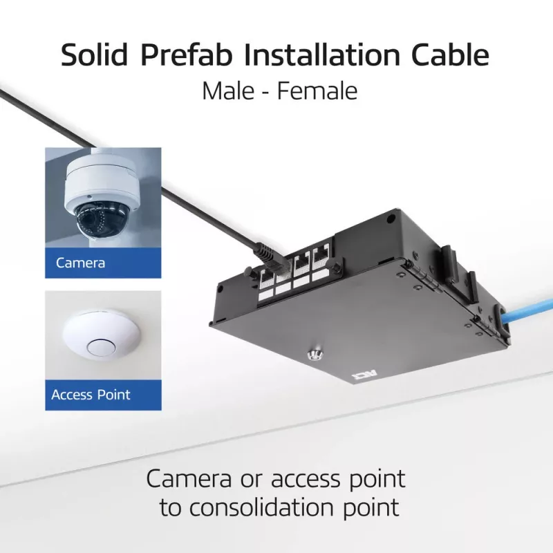 ACT S/FTP Cat6A B2ca PoE++ 100W solid prefab installation cable with RJ45 male–female, 70 m (FB0170)