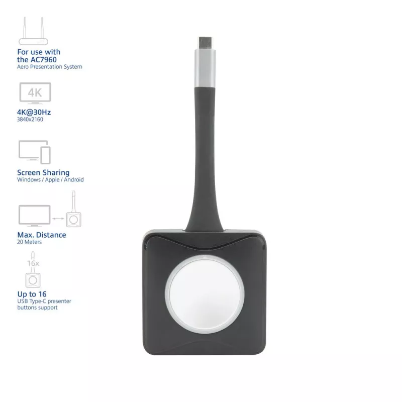 ACT Aero 4K Presenter Button, Button kit, Black, 1 pc(s), 3840 x 2160, Aero 4K Wireless Presentation System, 0 - 40 °C